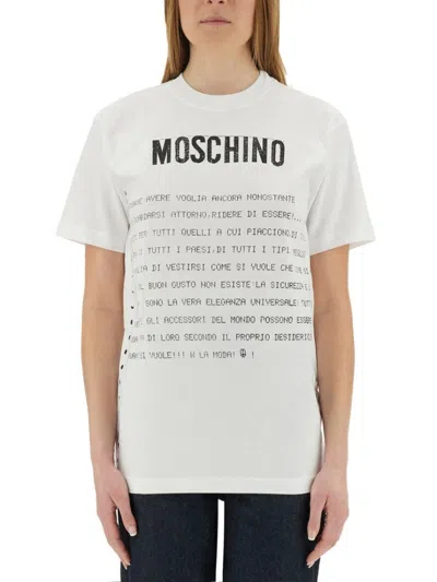 Moschino White Cotton T-shirt With Logo In Multi
