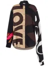 Moschino Multicolor Silk Shirt With Asymmetrical Long Sleeve In Brown