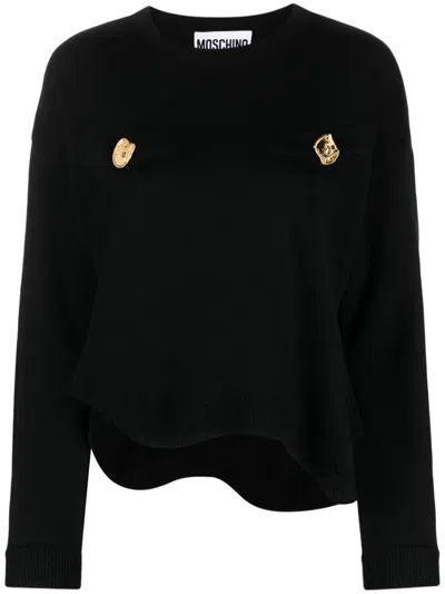 Moschino Cropped Virgin Wool T-shirt In Black