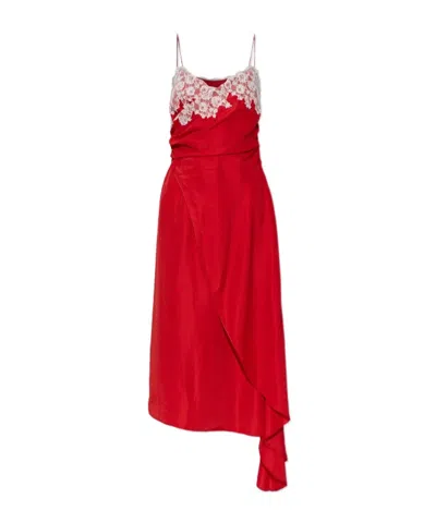 Moschino Asymmetric Lace-trim Dress In Red