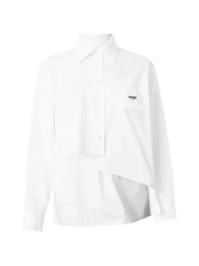 Moschino Asymmetric Logo-embroidered Shirt In White