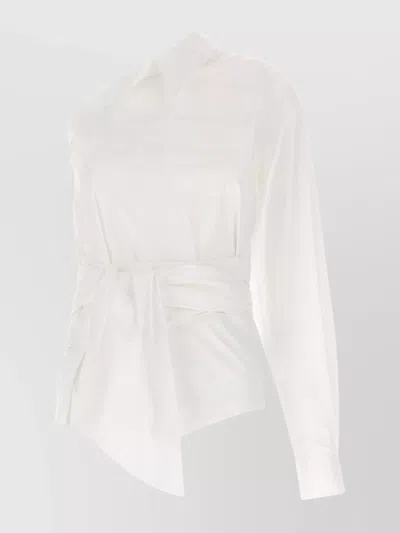 Moschino Asymmetric One-shoulder Shirt Chest Pocket Detail In White