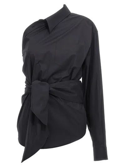 Moschino Asymmetric One-shoulder Shirt With Tailored Sash Detail In Black