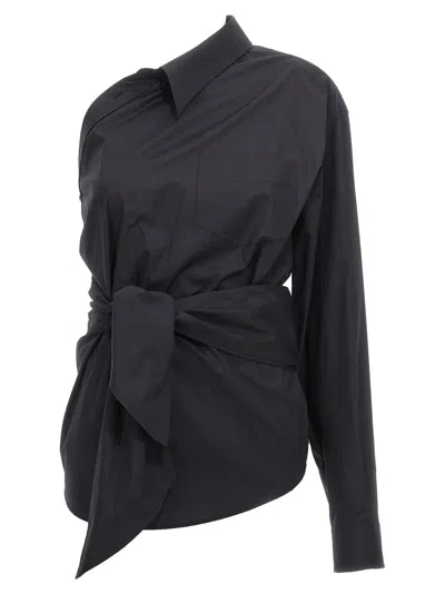 MOSCHINO ASYMMETRIC ONE-SHOULDER SHIRT WITH TAILORED SASH DETAIL