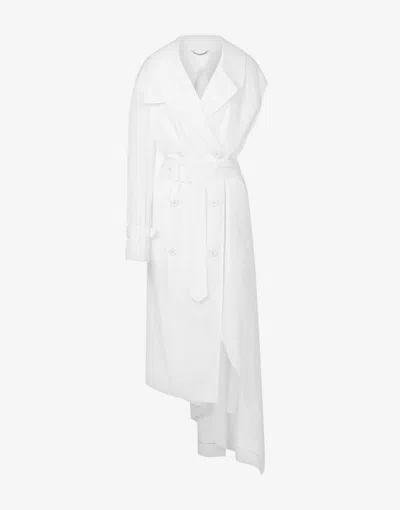 Moschino Asymmetrical Trench Coat In Stretch Poplin In White