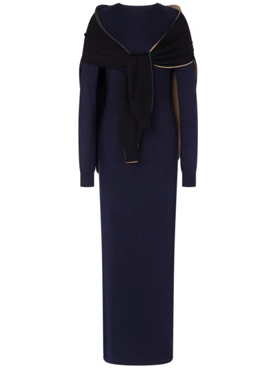Moschino Attached-scarf Knitted Maxi Dress In Dark Blue