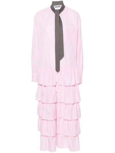 Moschino Attached-tie Midi Dress In Pink