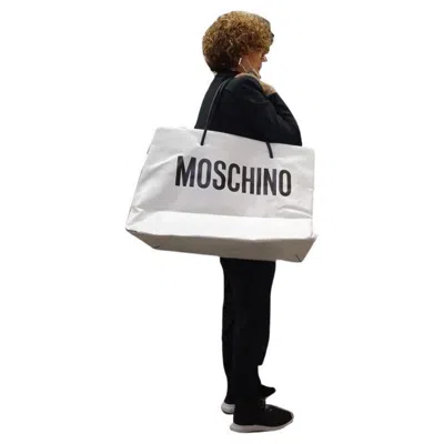 Pre-owned Moschino Aw20  Couture Jeremy Scott Oversized White Shopper W/ Black Logo