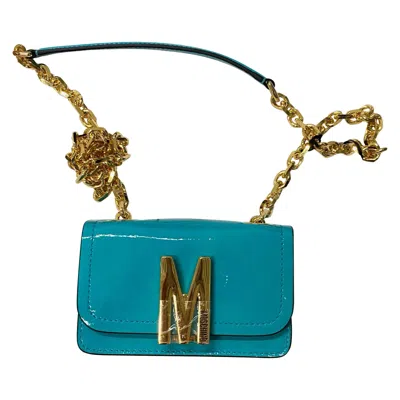 Pre-owned Moschino Aw22  Couture Jeremy Scott "m" Turquoise Metallic Patent Leather Bag In Blue