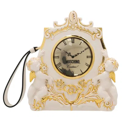 Pre-owned Moschino Aw22  Couture Jeremy Scott White Clock Sculpted Ancient Clutch Handbag