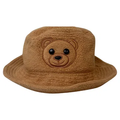 Pre-owned Moschino Aw23  Couture Jeremy Scott Brown Round Teddy Bear Bucket Hat Viscose