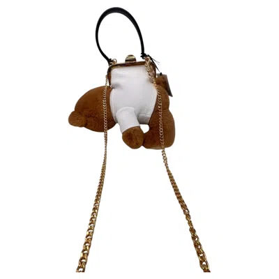 Pre-owned Moschino Aw24  Couture Plush Teddy Bear Purse Top Leather Handle Crossbody Bag In Brown
