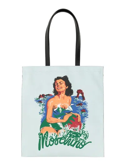 Moschino Hawaiian Printed Double Handle Tote Bag In Blue