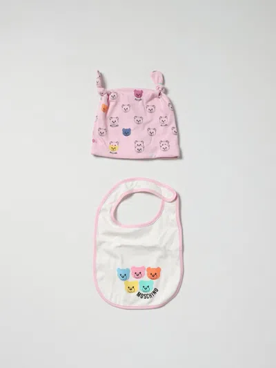 Moschino Baby Baby Cotton Bib + Hat Set In Pink