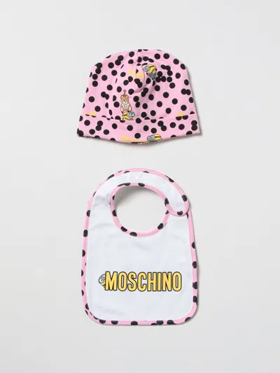 Moschino Baby Baby Cotton Hat + Bib Set In Pink