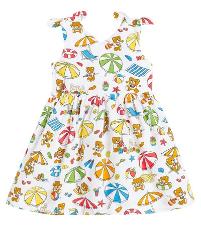 Moschino Baby Beach Teddy Bear Cotton Poplin Dress In Multicoloured