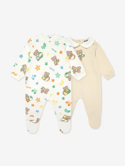 Moschino Baby Bear 2 Pack Babygrow Gift Set In White