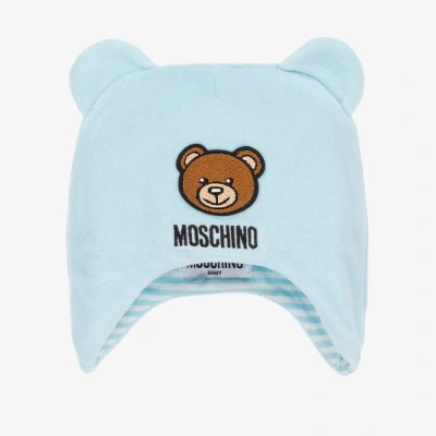 Moschino Baby Blue Velour Logo Baby Hat