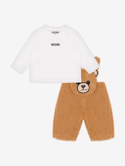 Moschino Baby Boys Bear Dungaree Set In White