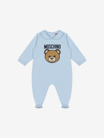 Moschino Baby Boys Teddy Logo Babygrow In Blue