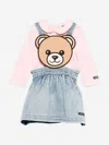 Moschino Baby Girls Bear Denim Skirt Set In Multi