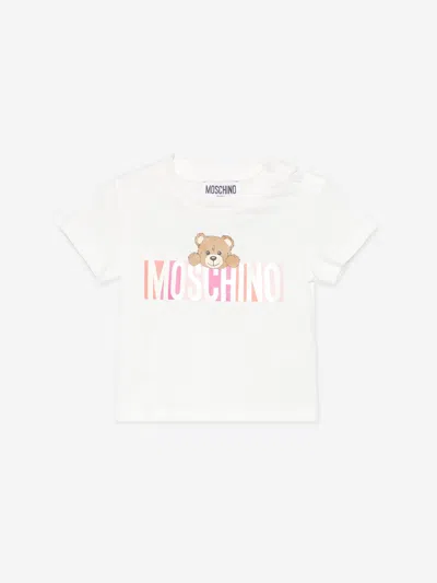 Moschino Kids'  Baby Girls Bear Logo T-shirt In Ivory