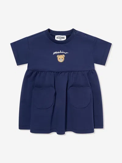 Moschino Baby Girls Bear Pocket Dress In Blue
