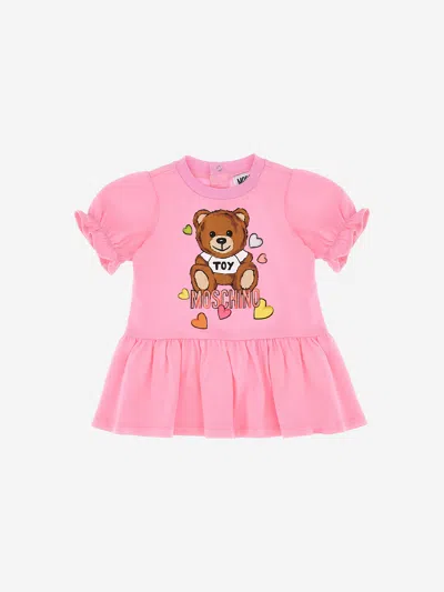 Moschino Pink Dress For Baby Girl With Teddy Bear Print