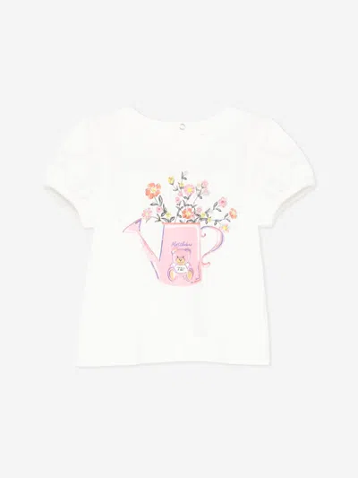 Moschino Kids'  Baby Girls Floral Watering Can T-shirt In Ivory