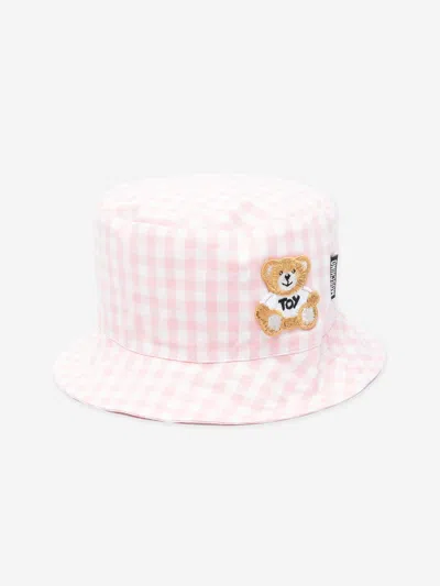 Moschino Baby Girls Gingham Teddy Bear Bucket Hat In Pink