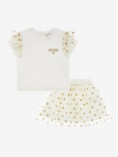 Moschino Baby Girls Hearts Skirt Set In Ivory