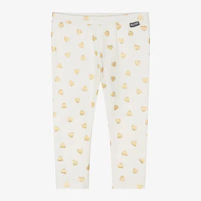 Moschino Baby Babies' Girls Ivory & Gold Heart Cotton Leggings