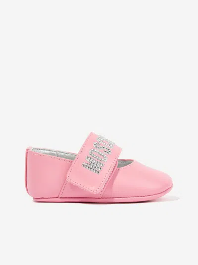 Moschino Babies' 晶饰logo学步鞋 In Pink