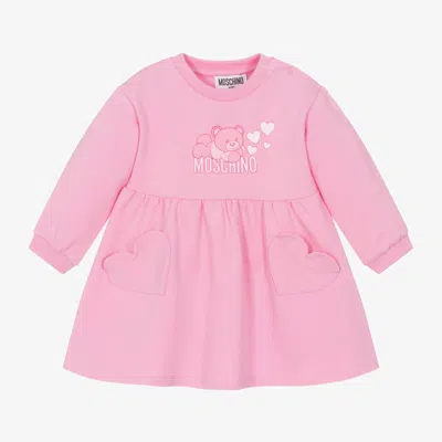 Moschino Baby Babies' Girls Pink Cotton Teddy Bear Logo Dress
