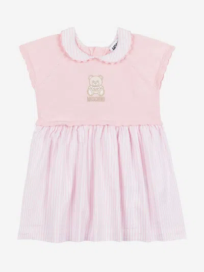 Moschino Kids'  Baby Girls Striped Teddy Bear Dress In Pink