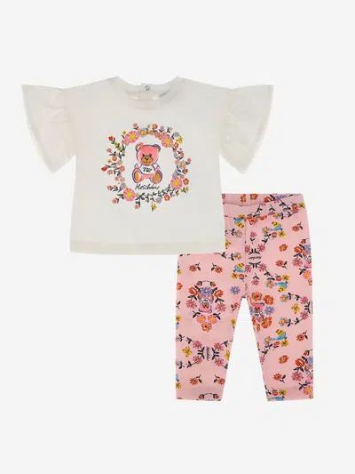 Moschino Baby Girls Teddy Bear Leggings Set In Ivory