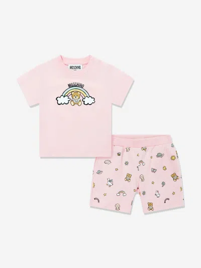 Moschino Baby Girls Teddy Bear Short Set In Pink