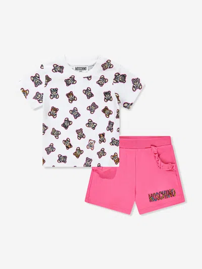 Moschino Babies' Teddy Bear Shorts Set In Pink