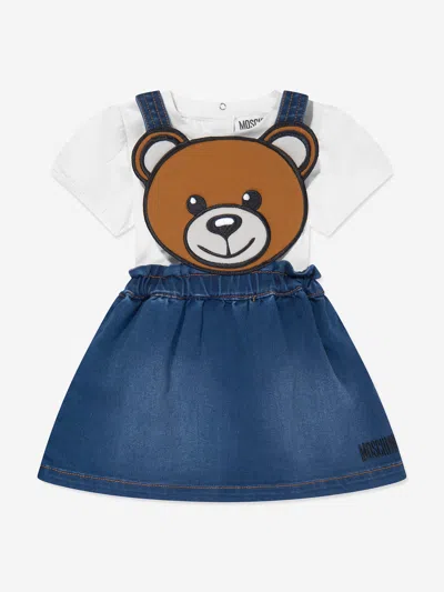 Moschino Babies' Teddy Bear Dungaree Dress Set In Multicoloured