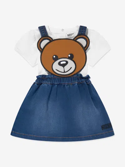 MOSCHINO BABY GIRLS TEDDY DUNGAREE SKIRT SET