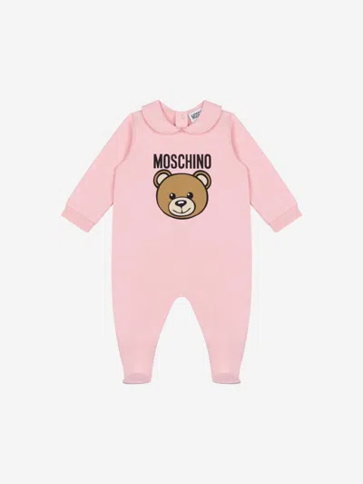 Moschino Baby Girls Teddy Logo Babygrow In Pink
