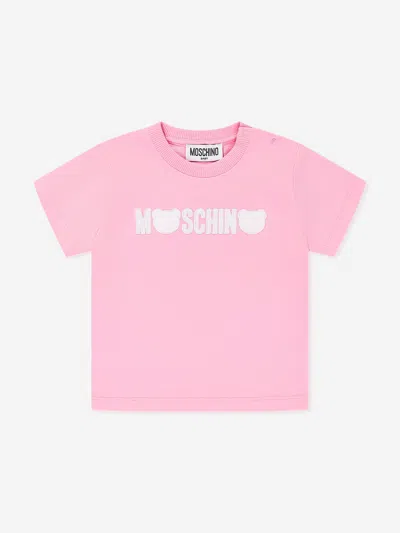 Moschino Baby Girls Teddy Logo T-shirt In Pink