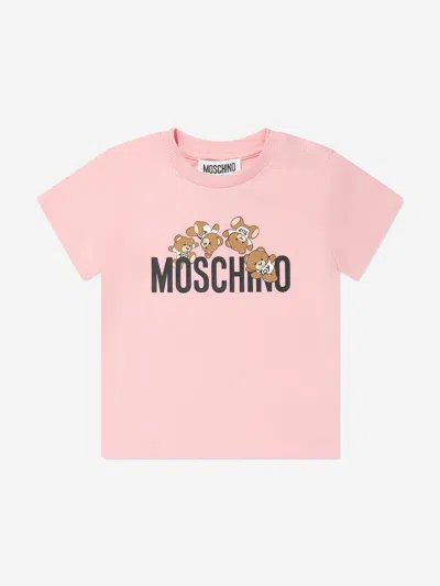 Moschino Baby Girls Teddy Logo T-shirt In Pink