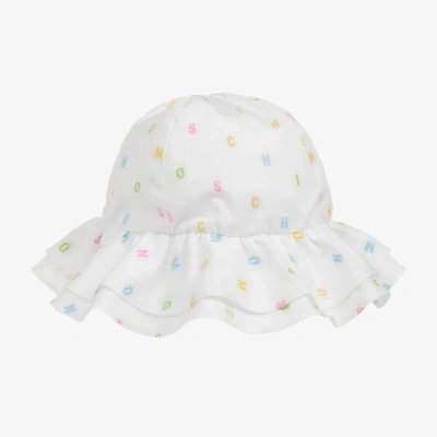 Moschino Baby Babies' Girls White Cotton Letter Sun Hat