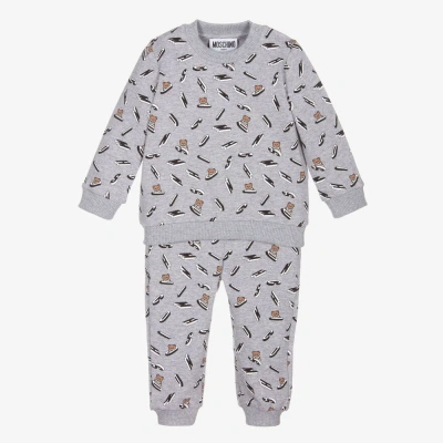Moschino Baby Babies' Grey Cotton Logo Tracksuit In Gray