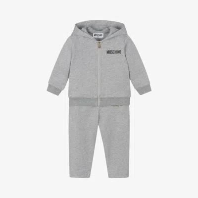 Moschino Baby Babies' Grey Cotton Teddy Bear Logo Tracksuit In Gray