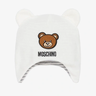 Moschino Baby Ivory Velour Logo Baby Hat