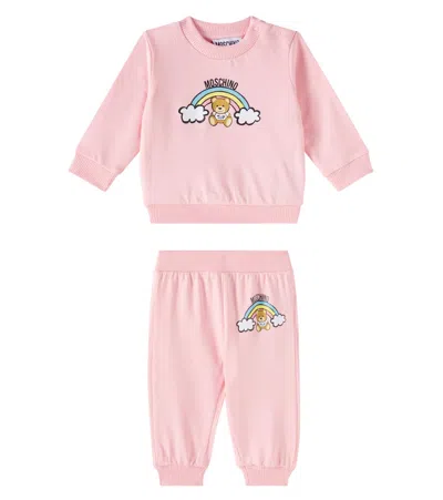 Moschino Baby Jersey Sweatshirt And Sweatpants Set In Burgundy