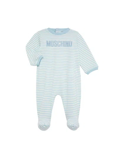 Moschino Baby's Logo Striped Footie In Blue