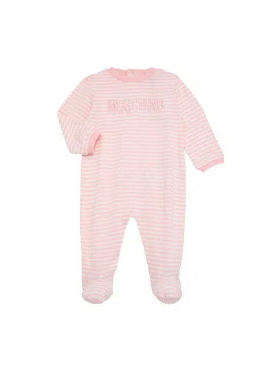 Moschino Baby's Logo Striped Footie In Pink